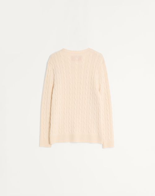Valentino - Valentino Crewneck Jumper In Cable-knit Cashmere - Butter - Man - Knitwear