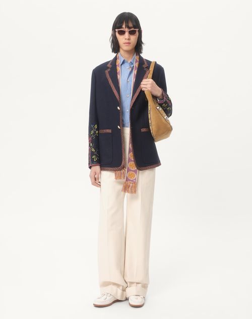 Valentino - Single-breasted Linen Jacket With Beaded Embroidery And Patches - Blue - Man - New Arrivals