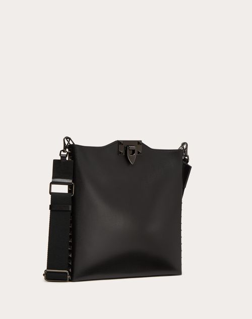 Valentino Garavani - Rockstud Grainy Calfskin Crossbody Bag - Black - Man - Man Bags & Accessories Sale