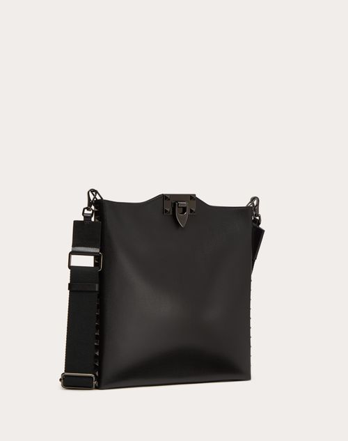 Valentino Garavani - Rockstud Grainy Calfskin Crossbody Bag - Black - Man - Rs Alcove - M Bags