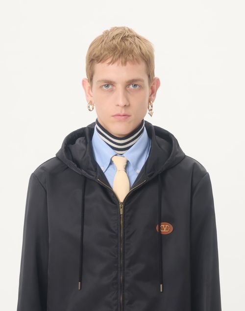 Valentino - Nylon Hooded Windbreaker With Vlogo Patch - Black - Man - Outerwear