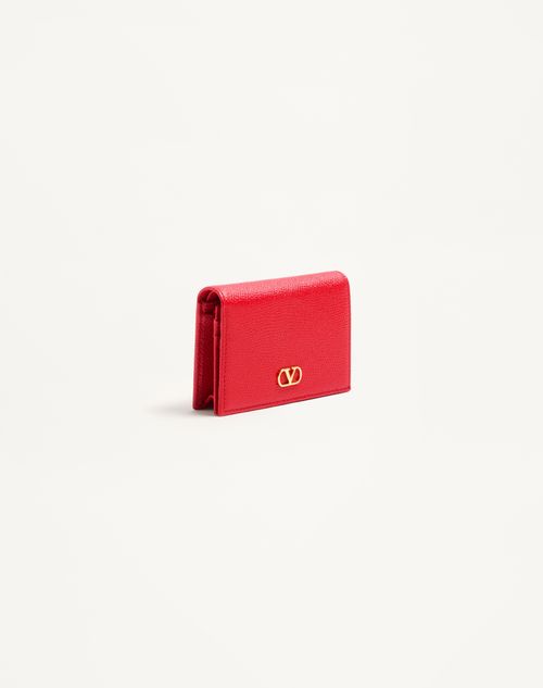 Valentino Garavani - Vlogo Signature Grainy Calfskin Wallet - Rouge Pur - Woman - Wallets And Small Leather Goods