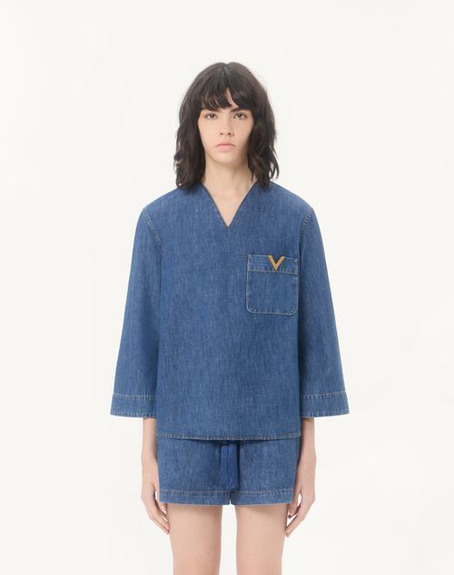Valentino - Denim Chambray Shirt - Blue - Woman - Denim