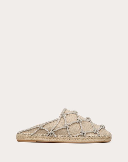 Valentino Garavani - Valentino Garavani Resort Linen Mules With Crystal Mesh 15mm - Natural/crystal - Woman - Espadrilles - Shoes