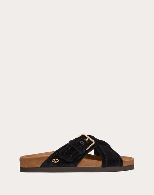 Valentino Garavani - Fussfriend Velvet Slide Sandal 30mm - Black - Woman - Slides And Thongs