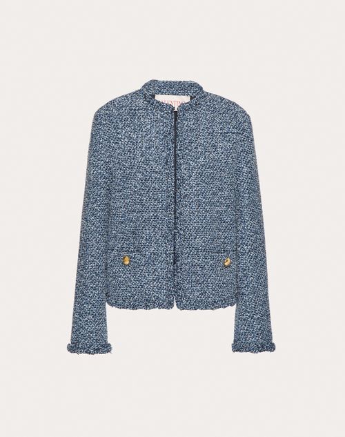 Valentino - Giacca In Denim Textured Tweed - Denim/azzurro/bianco - Donna - Giacche E Caban