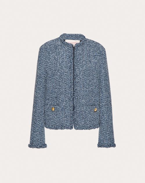 Valentino - Textured Tweed Denim Jacket - Denim/azure/white - Woman - Jackets And Blazers