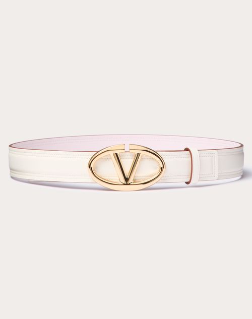 Valentino Garavani - The Bold Edition Vlogo Shiny Calfskin Belt 30 Mm - Ivory/mauve - Woman - Belts