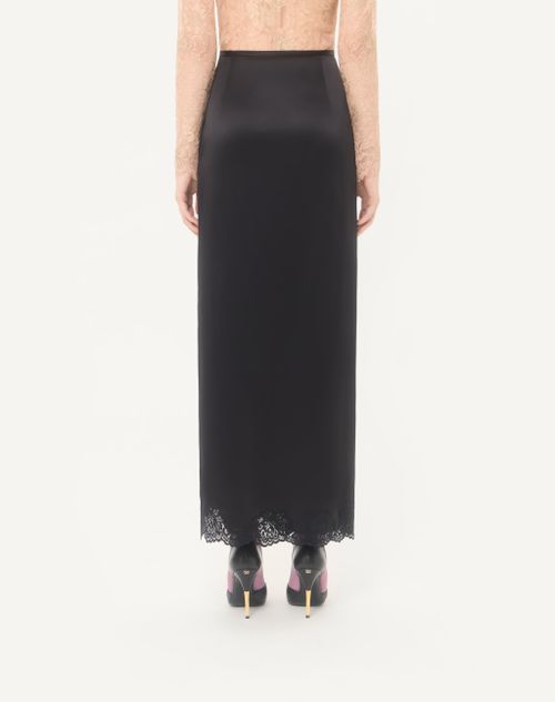 Valentino - Langer Rock Aus Crêpe-satin Mit Spitze - Schwarz - Frau - Röcke