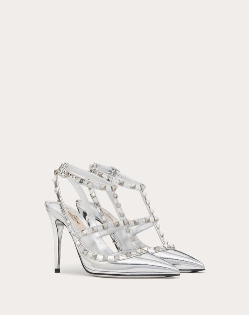 Valentino Garavani - Rockstud Mirror-effect Pump With Matching Straps And Studs 100mm - Silver - Woman - Rockstud Pumps - Shoes