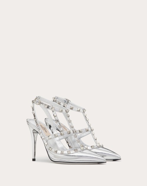 Rockstud Mirror-effect Pump With Matching Straps And Studs 100mm for Woman  in Silver Valentino US