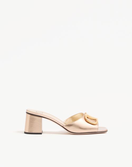Valentino Garavani - Vlogo Signature Slide Sandal In Laminated Nappa 60mm - Champagne - Woman - Sandals