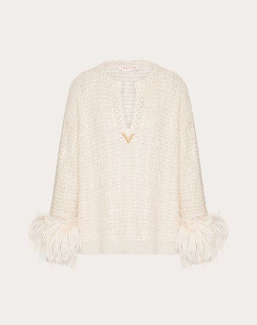 Valentino - Pullover Aus Lurex Mohair Und Sequin Thread - Elfenbein - Frau - Strickwaren
