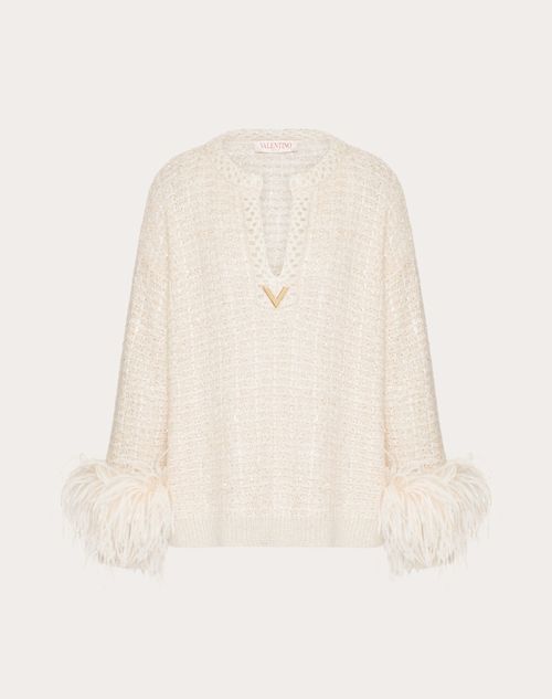 Valentino - Jumper In Lurex Mohair And Sequin Thread - Ivory - Woman - Knitwear