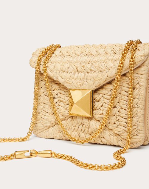 One Stud Raffia Bag With Chain for Woman Natural | Valentino US