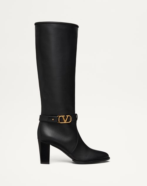 Valentino Garavani - Bottes Vlogo Signature En Cuir De Veau, 75 mm - Noir - Femme - Boots&booties - Shoes