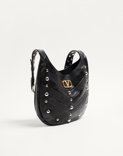 Valentino Garavani - Valentino Garavani Hoboho Small Nappa Leather Hobo Bag With Chevron Pattern And Studs - Black - Woman - Woman F&f Integration