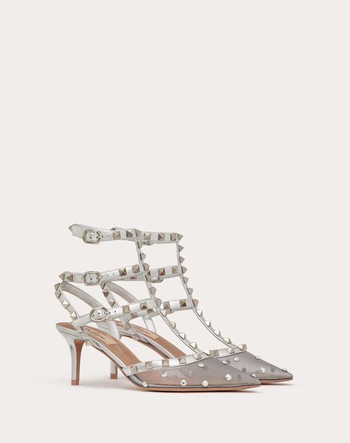 Valentino Garavani - Zapato Rockstud De Malla Con Tiras, Cristales Y Tacón De 65 mm - Pastel Grey/plateado - Mujer - Salones