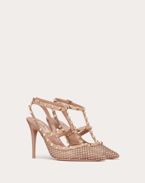 Valentino Garavani - Rockstud Mesh Pump With Crystals And Straps 100mm - Rose Cannelle - Woman - Partywear