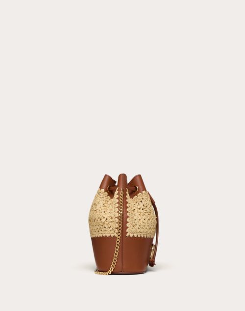 Mini Raffia Bucket Bag With Vlogo Signature Chain for Woman in Natural ...