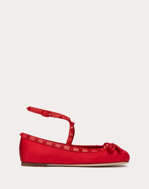 Valentino Garavani - Rockstud Ballerinas Aus Satin Mit Farblich Abgestimmten Studs - Rouge Pur - Frau - Ballerinas