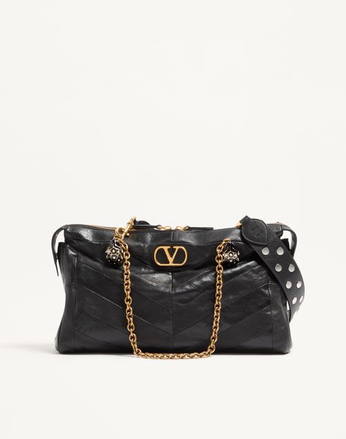 Panthea Shoulder Bag In Nappa Leather With Chevron Pattern