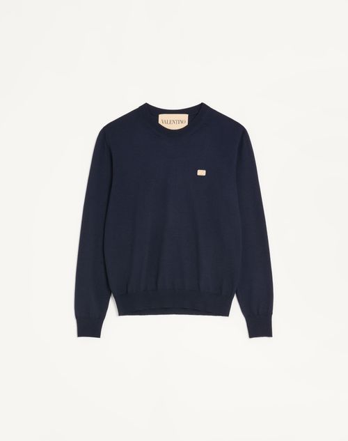 Valentino - Valentino Wool Jumper With Vlogo Patch - Navy - Man - Knitwear