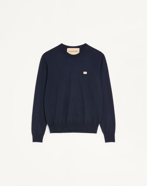 Valentino - Valentino Wool Sweater With Vlogo Patch - Navy - Man - Knitwear