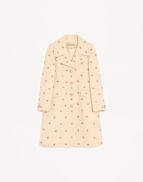 Valentino - Embroidered Wool Crepe Coat - Birch - Woman - Coats And Outerwear