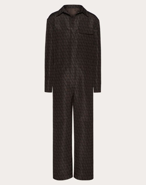 Valentino - Silk Faille Jumpsuit With All-over Toile Iconographe Print - Ebony/black - Man - Pea Coats