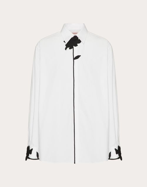 Valentino - Long-sleeved Shirt In Cotton Poplin With Flower Embroidery - White/ Black - Man - Shelf - Mrtw - Flower Embro