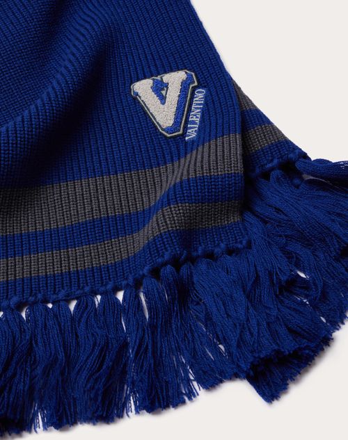 Valentino Garavani - Wollschal V-3d Mit Verziertem Aufnäher - Blau - Mann - Soft Accessories - M Accessories