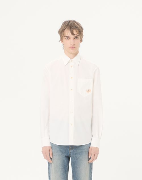 Valentino - Camicia A Maniche Lunghe Valentino In Popeline Di Cotone Con Patch Farfalla Ricamata - Bianco/ Nero - Uomo - Camicie
