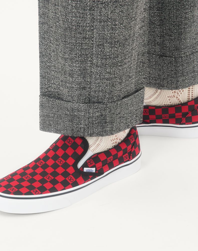 Valentino Garavani And Vans Fabric Slip-On Trainer With Vlogo Checkerboard Print Man Rouge Pur/Black 39
