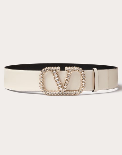 Valentino Garavani - Ceinture Réversible Vlogo Signature En Cuir De Veau Brillant. Hauteur : 40 mm - Light Ivory/noir - Femme - Ceintures