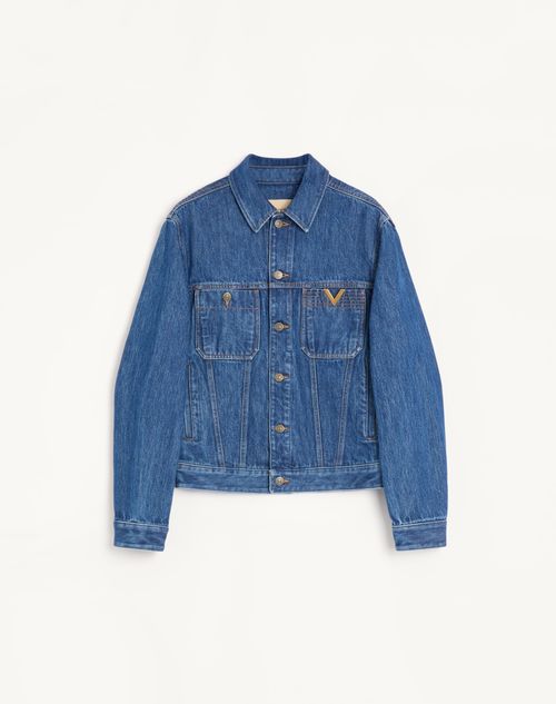 Valentino - Valentino Denim Jacket With Vgold - Blue - Man - Denim