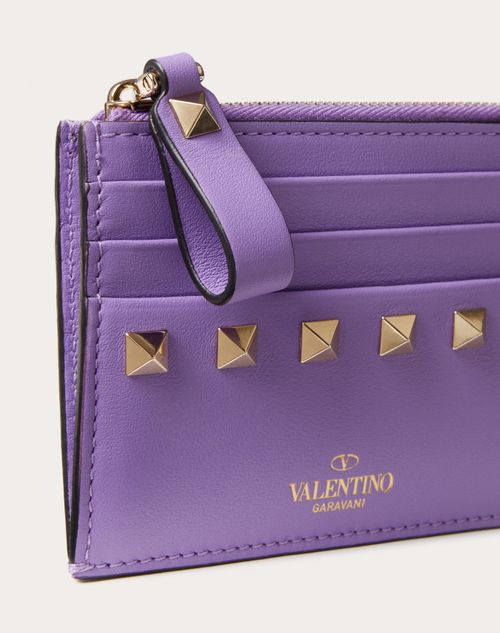 Valentino Garavani - Rockstud Calfskin Cardholder With Zipper - Wisteria - Woman - Gifts For Her