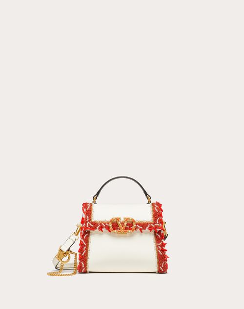 Valentino Garavani - Borsa A Mano Mini Vsling In Nappa Con Profilo Ricamato - Avorio/corallo - Donna - Valentino Garavani Vsling