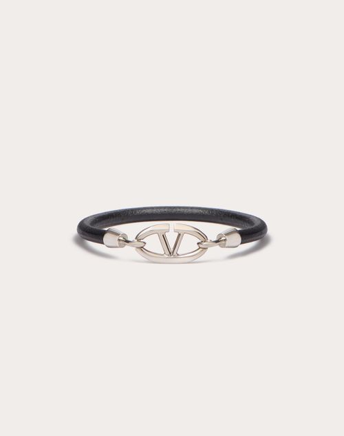 Valentino Garavani - Valentino Garavani Vlogo The Bold Edition Bracelet In Leather And Metal - Black - Man - Jewelry