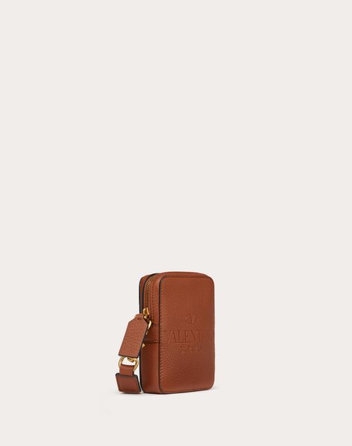 Valentino Garavani - Small Valentino Garavani Identity Leather Crossbody Bag - Saddle Brown - Man - Shoulder Bags