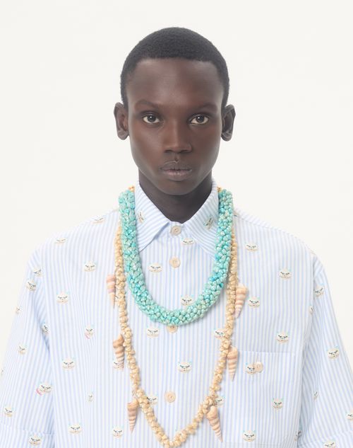 Valentino - Valentino Cotton Oxford Shirt With Le Chat De La Maison Print - Azure/white - Man - Shirts