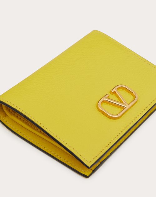 Valentino Garavani - Compact Vlogo Signature Grainy Calfskin Wallet - Cedar Yellow - Woman - Wallets And Small Leather Goods
