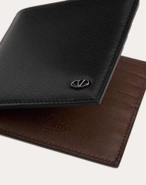 Valentino Garavani - Vlogo The Bold Edition Wallet In Goatskin - Black/cocoa - Man - Wallets And Small Leather Goods