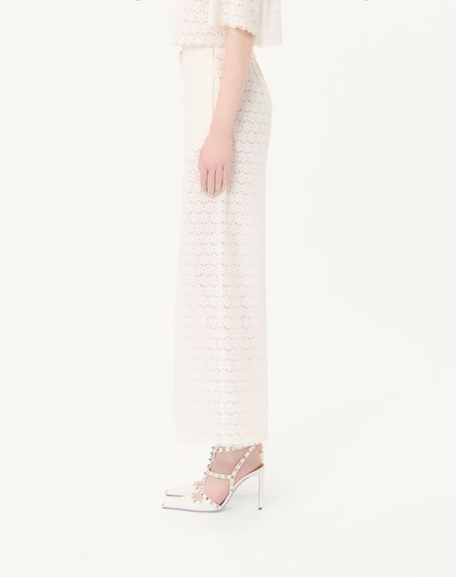 Valentino - Pants In Fleurs A Jour Micro Cotton - Latte - Woman - Trousers And Shorts