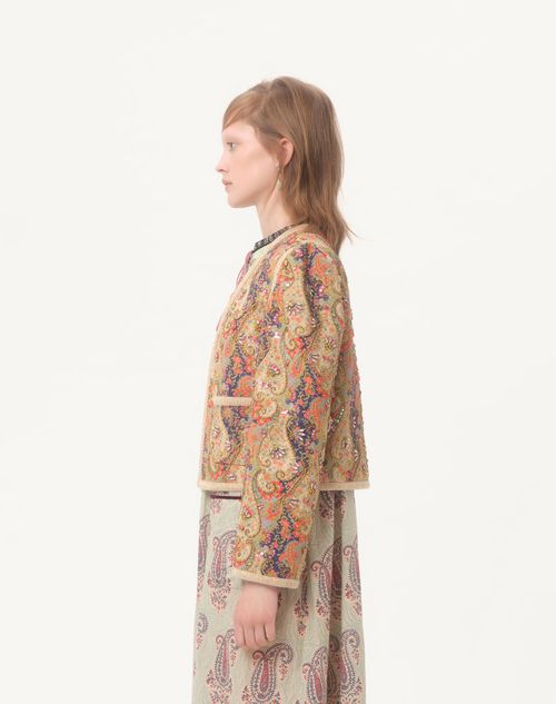 Valentino - Piquet Jacket With Voyage Imaginaire Paisley Print - Multicolor - Woman - Jackets And Blazers