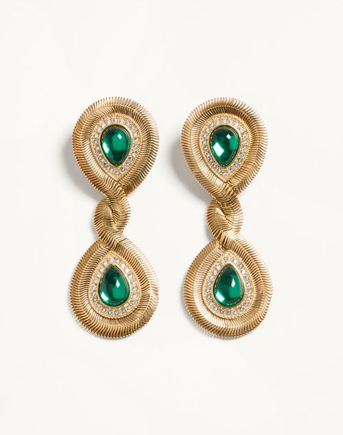 Valentino Garavani - Pas Plus Earrings In Metal, Resin And Swarovski® Crystals - Gold/emerald - Woman - Fashion Jewelry