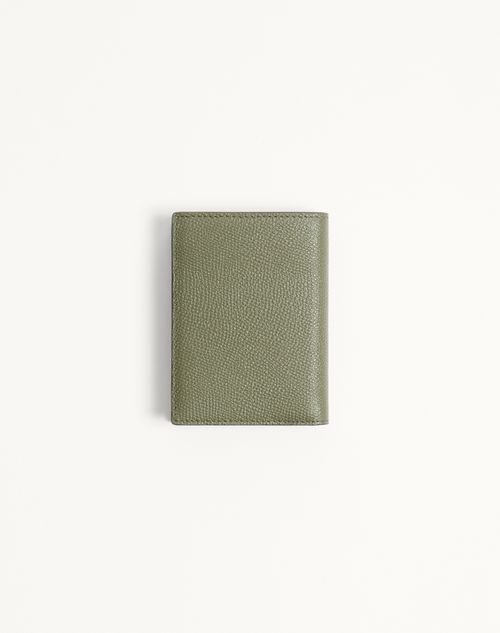 Valentino Garavani - Valentino Garavani Vlogo Signature Cardholder In Grainy Calfskin - Military Green - Man - Wallets And Small Leather Goods