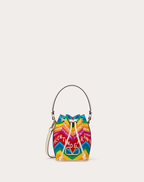 Valentino Garavani - Mini Valentino Garavani Escape Bucket Bag In Canvas With Chevron 24 Print - Multicolour - Woman - Mini Bags