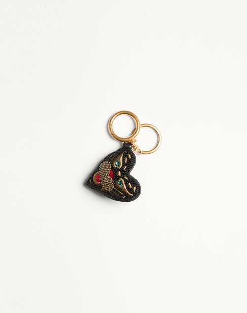 Valentino Garavani - Vg Coeur De Chat Bag Charm With Keychain In Nappa, Beads And Crystals - Multicolor/black - Woman - Shelf - W Acc - Keyrings And Bag Charms