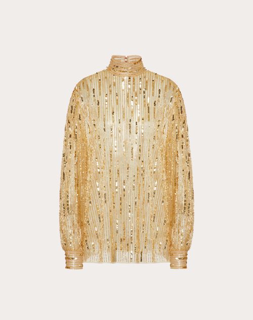 Valentino - Tulle Illusione Embroidered Top - Gold - Woman - Shirts And Tops